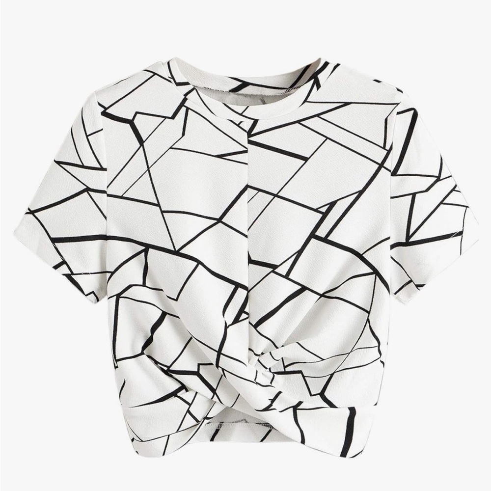 Women's Casual Twist Front Short Sleeve Crop Top T-Shirt